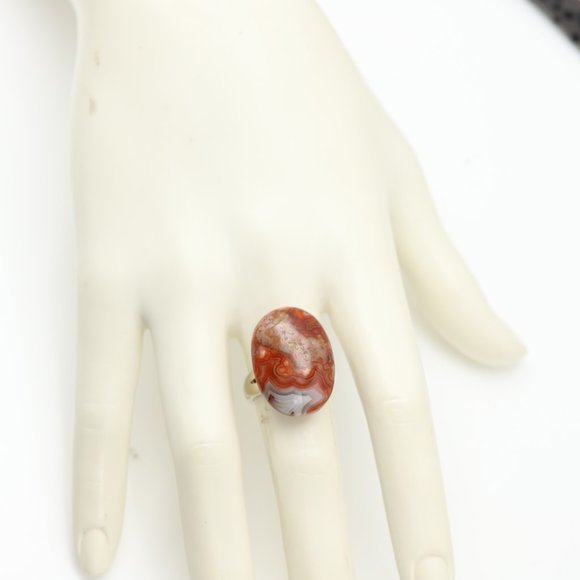Crazy Lace Agate Ring Natural Stone Sterling Silver 925 - Picture 6 of 10